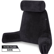 Medium Husband Pillow Aspen Edition - Perfect Pillow With Arms for Reading & Bed Rest - Removable Neck Roll - Premium Shredded Memory Foam - Cover Reverses to Microsuede or Microfiber, Stable Black