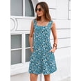 thumbnail image 6 of Women's Summer Square Neck Sleeveless Dress with Pockets, Monet Garden Casual A-Line Mini Sundress, Beach Vacation Tank Dress, Size 2XL, 6 of 7