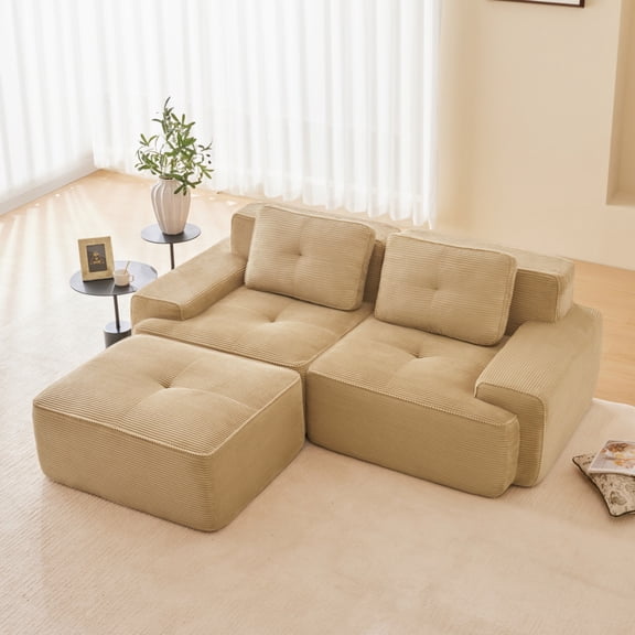 80.3" Modern L-Shaped Modular Sectional Sofa, 2-Seater Couch with Deep Seat for Living Room, 1 Ottoman, Beige