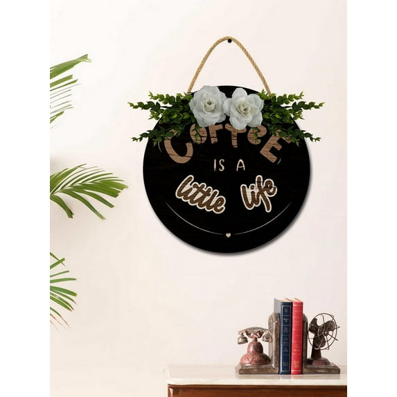 Eveokoki Coffee Is A Little Life Sign Rustic Wood Coffee Sign Farmhouse Coffee Bar Wall Decor Wood Plaque Hanging Sign for Home Housewarming Coffee Bar Coffee Station, 11x11 Inch