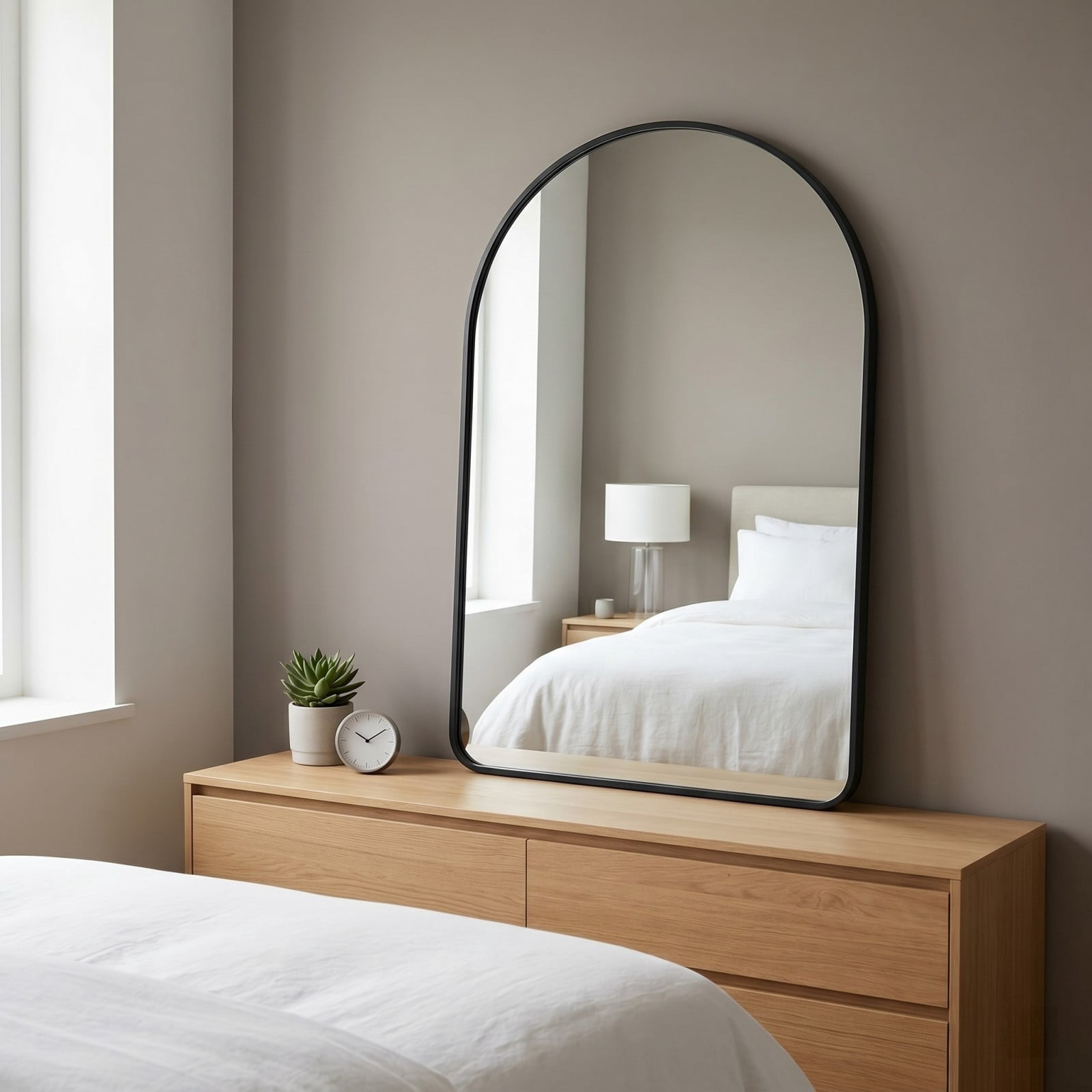 Gleamira 20"x28" Arched Bathroom Wall Mirror Rounded Corner Vanity Mirror with Metal Frame, Black