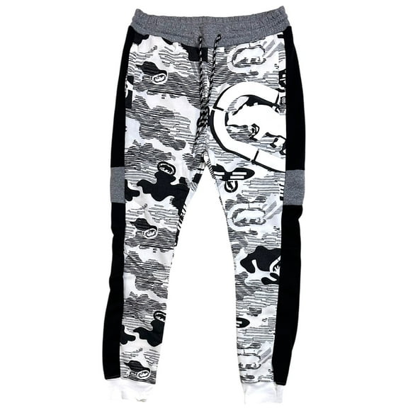 Ecko Unltd Men's Sweatpants Side Coloblock Camo Fleece Jogger (Small, White)