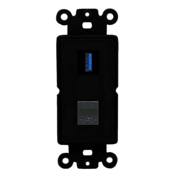 Ultra Spec Cables 1 Port USB 3.0 A-A Cat5e Ethernet Wall Plate Rocker Black