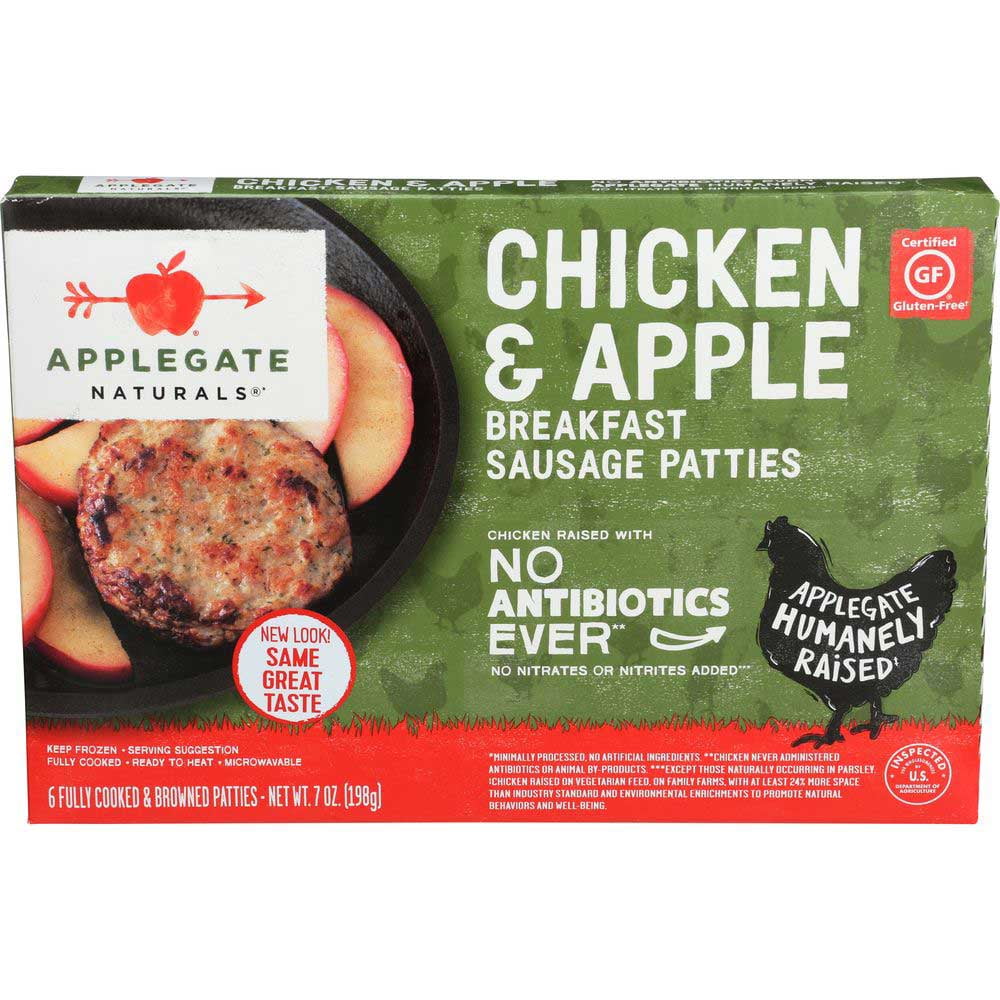 Applegate Farms Natural Chicken and Apple Breakfast Sausage Patties, 7 Ounce 12 per Case