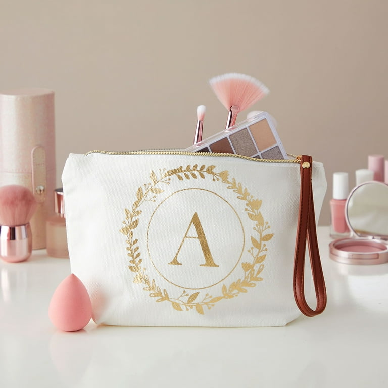 Gold Initial A Personalized Makeup Bag
