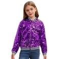 thumbnail image 2 of Aiihoo Kids Sparkly Sequin Bomber Flight Jacket Baseball Jackets Hip-hop Modern Dance Coat Tops Purple 14, 2 of 6