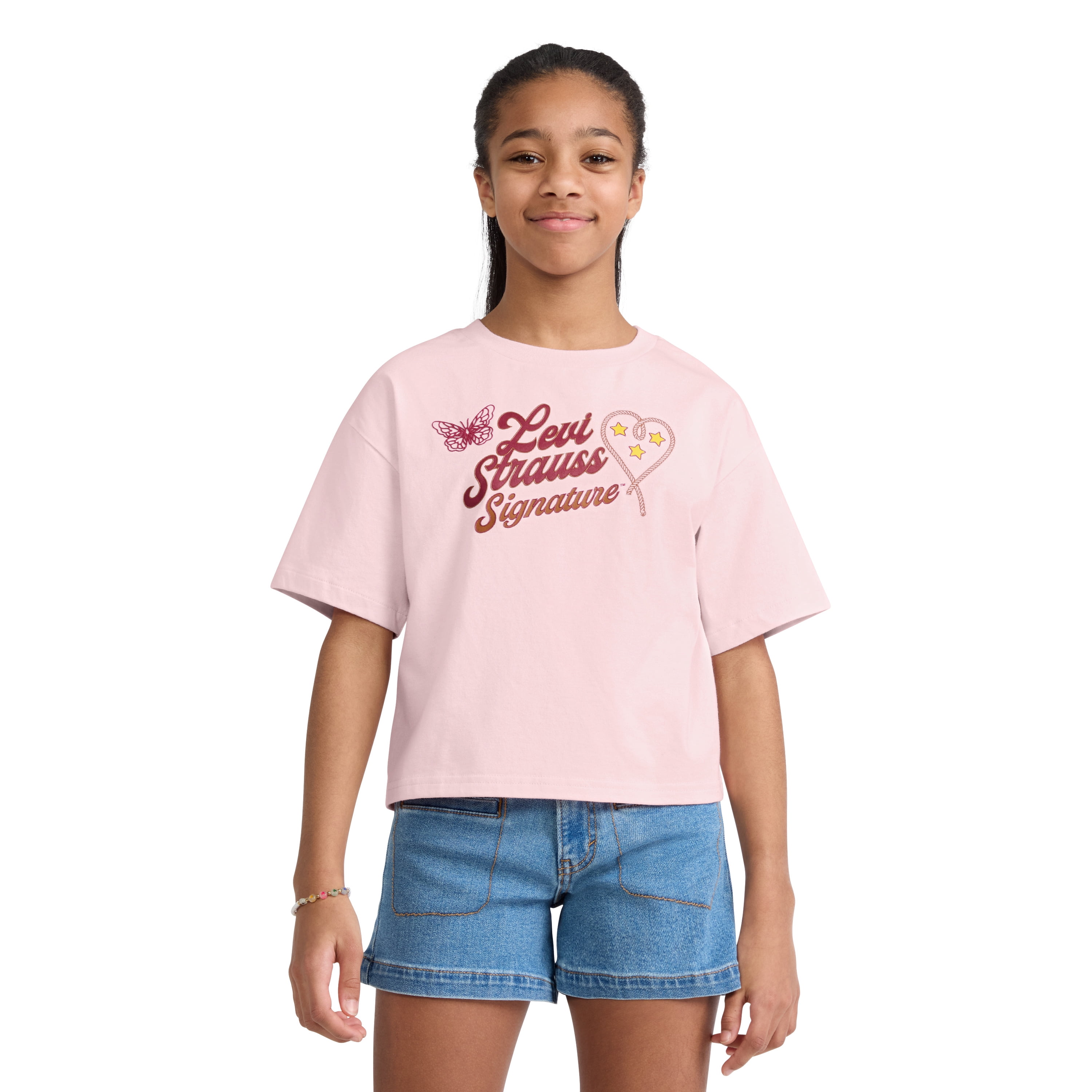 Levi Strauss Signature Girls Short Sleeve Graphic Tee, Size 4-16