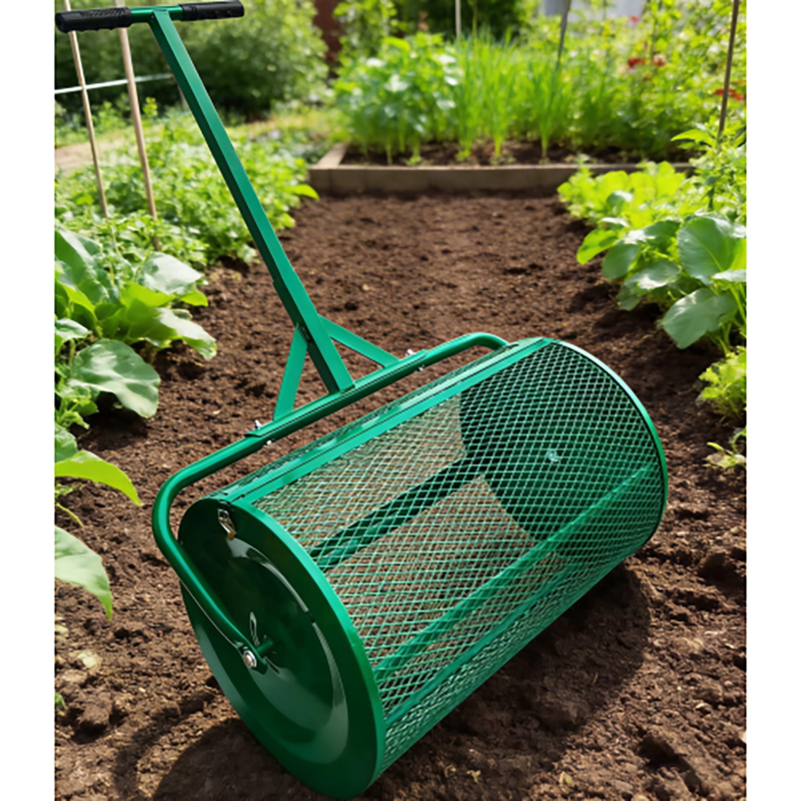 Elleree 24 inch Lawn & Garden Spreader,Pull Tow-Behind Peat Moss Seed and Compost Drop Spreader for Top Soil, Sand, Manure, Mulch, Top Dressing