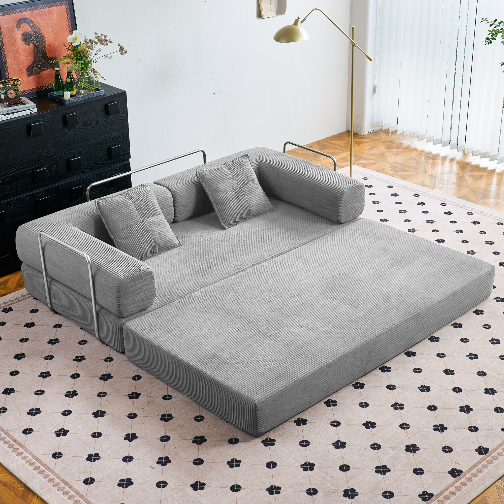 YINIX 62.9" Sleeper Sofa with Two Pillows, Comfy Modular Convertable Sofa Couch for Living Room, Small Spaces, Gray