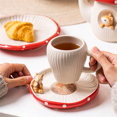 thumbnail image 3 of 1pc Set Red Mushroom Reinforced Porcelain Tableware, Including Spoon, Teapot, 8-Inch Plate, Cup & Saucer Set. Suitable For Single Dining Set, Breakfast Plate, Coffee Cup, Couples Dinnerware Set, 3 of 5