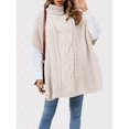 thumbnail image 3 of Women Elegant High-Neck Poncho Sweater Batwing Cable Knitted Slouchy Wrap Pullovers Sweater Cape Shawl Color S, 3 of 5