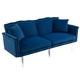 thumbnail image 7 of 65" Accent Sofa, Modern Velvet Futon Sofa Bed with Adjustable Backrests and 2 Pillows, Convertible Loveseat Sofa Sleeper Bed with Nailhead Trim for Living Room, Bedroom, Apartment, Navy, 7 of 7