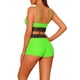 thumbnail image 3 of Conjuntos de bikini de color contrastante para mujer de 2 piezas, traje de baño de cintura alta y escote redondo, talla X-Large, verde, 3 of 5