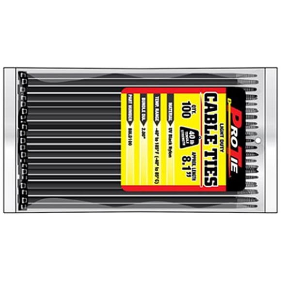 Kdar B8LD100 8.1 in. Light Duty Standard Cable Ties, UV Black - Pack of 100