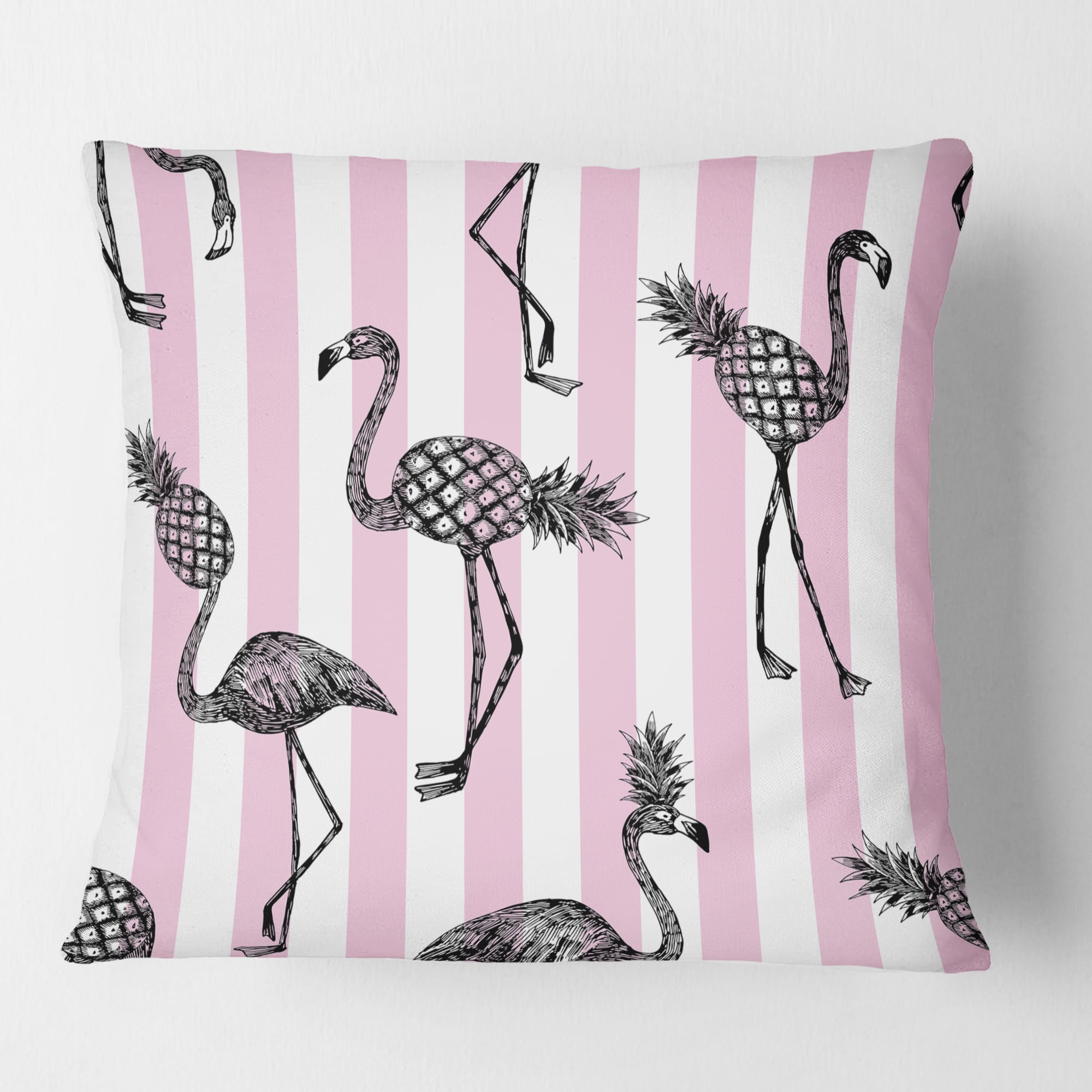 Designart Flamingo on Pink' Mid-Century Modern Throw Pillow - 18x18