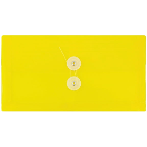 JAM Paper No. 10 Plastic Envelopes, 5 1/4 x 10, Yellow, Button String, 12/Pack