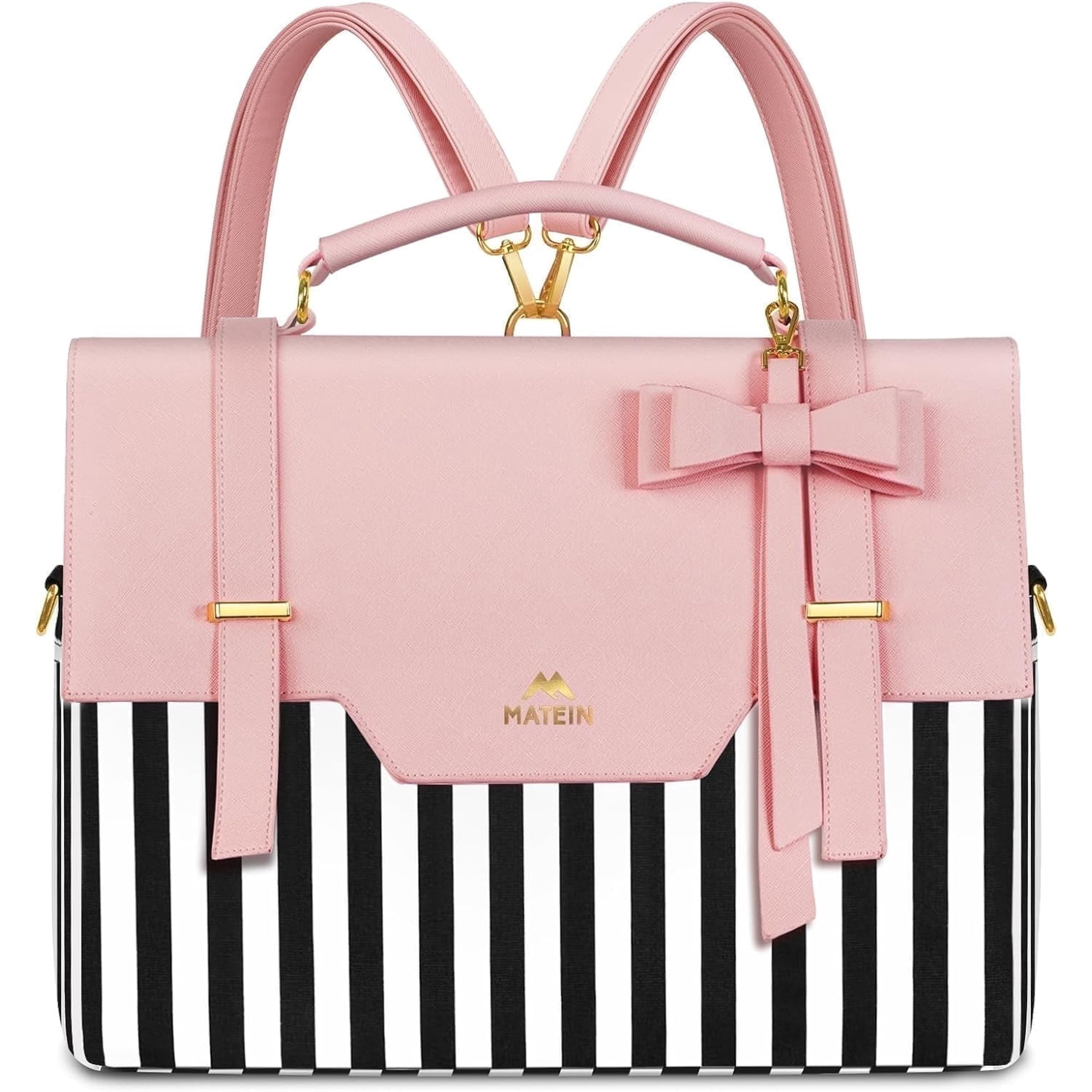 Matein 15.6inch Laptop Backpacks for Women, 3 in 1 Laptop Tote Bag with Bow for School and Work, Pink