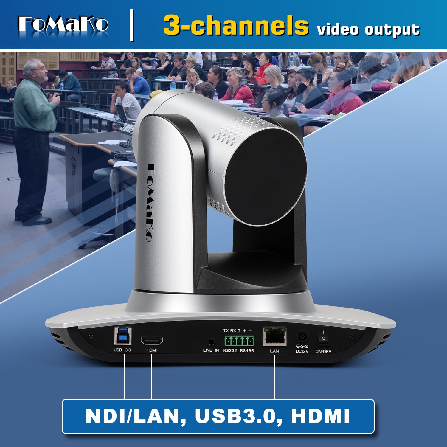 FoMaKo NDI Camera AI Auto Tracking HDMI PTZ Camera 30x Optical Zoom IP USB3.0 HDMI PTZ Camera for Church Services Worship Education, PoE 1080P60 (FMK30UH NDI)