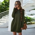 thumbnail image 4 of Fall Winter Dress Thickened Plush Solid Color Loose Round Neck Stretchy Hem Cuff Pullover Above Knee Length Daily Wear Mini Dress, 4 of 8