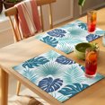 thumbnail image 4 of Teal Blue Palm Leaves Placemats Set of 8 Tropical Botanical Summer Place Mats Indoor Wipeable Table Mats Washable Cloth Dining Table Placemats for Kitchen Holiday Party Home Decor 13x19 Inch, 4 of 9