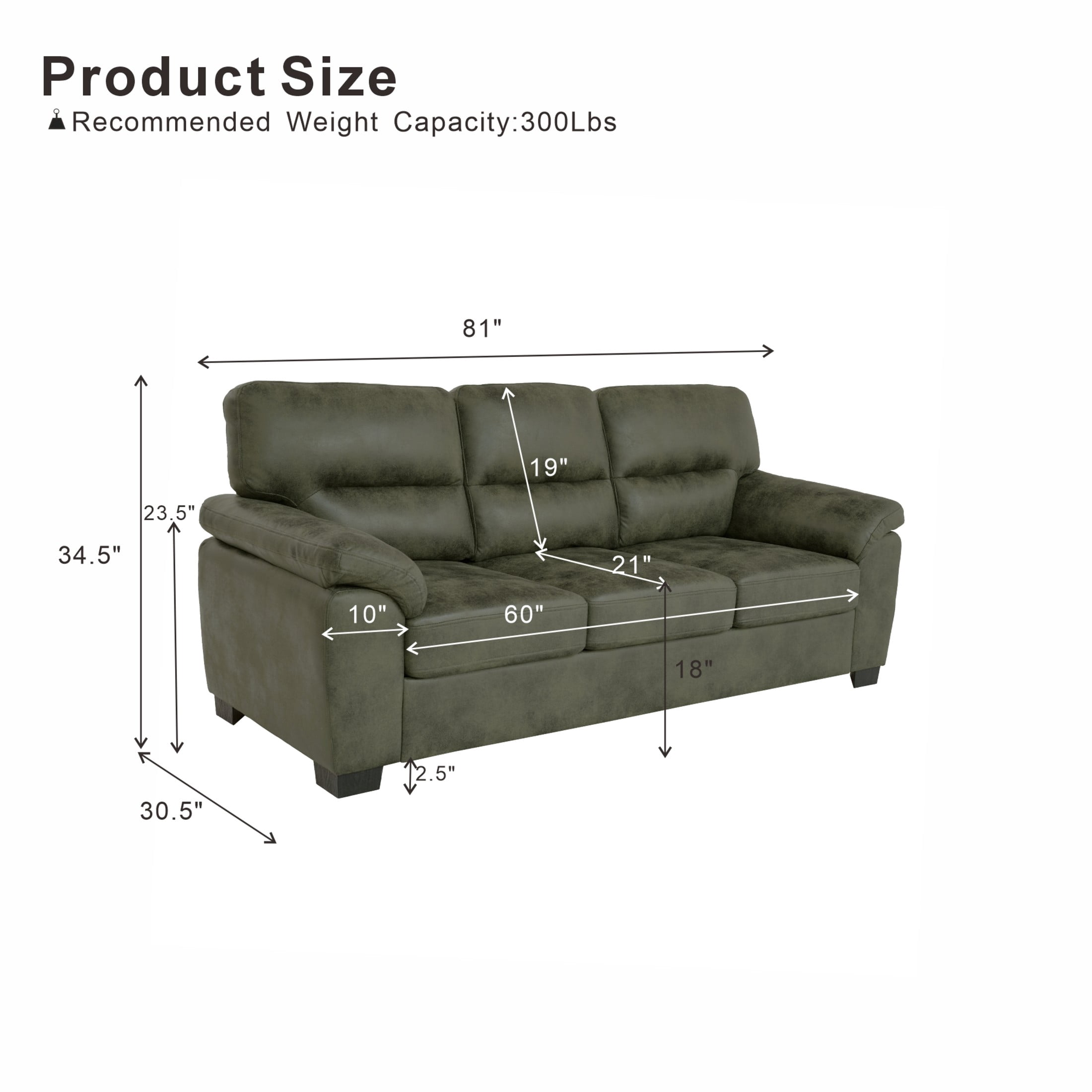 Noble House 81" Modern Sofa with Pillow Top Arms, Foil Fabric Upholstery, Olive Green