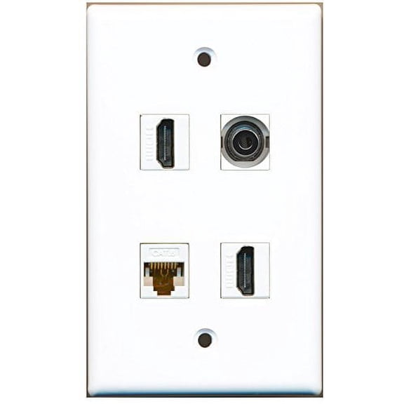 RiteAV - 2 Port HDMI 1 Port 3.5mm 1 Port Cat6 Ethernet White Wall Plate