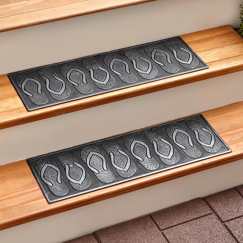 Outdoor Rubber Stair Treads Weather Resistant Set of 2 Flip Flop