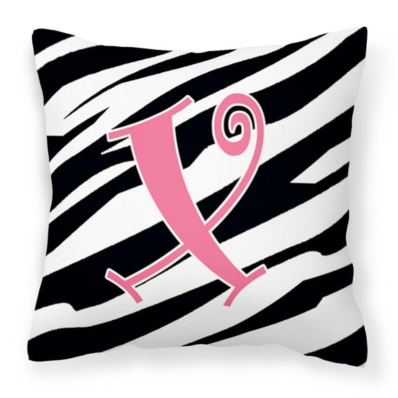 Letter X Initial Zebra Stripe and Pink Fabric Decorative Pillow