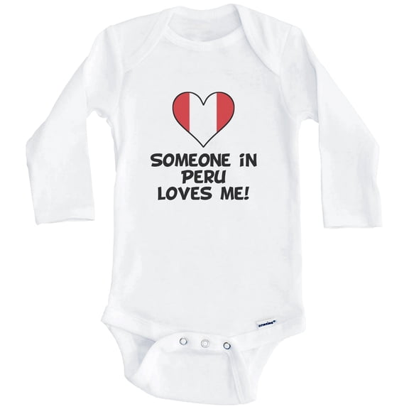 Someone In Peru Loves Me Peruvian Flag Heart One Piece Baby Bodysuit (Long Sleeve), 0-3 Months White