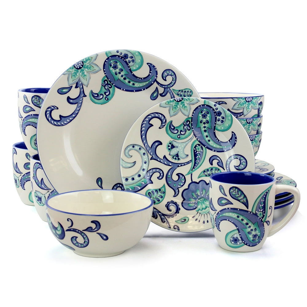 Laurie Gates Roxanna 16 Piece Stoneware Dinnerware Set in Blue Floral