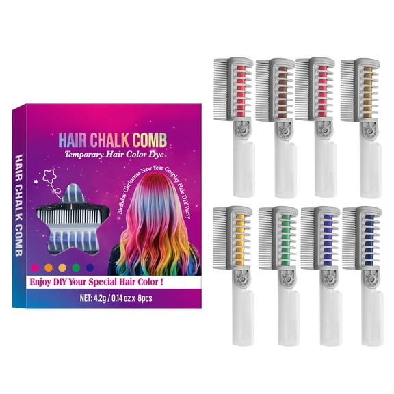 XIANXIAN Festive Temporary Hair Chalk Comb 8 Color Washable Set Non-Permanent Color Dye for Hair Fun Chalk Combs for Parties and Events Easy Wash Out Formula