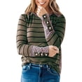 thumbnail image 1 of Blusa de mujer de manga larga con cuello redondo y gemelos, Top de retazos de rayas de leopardo para mujer, 1 of 6
