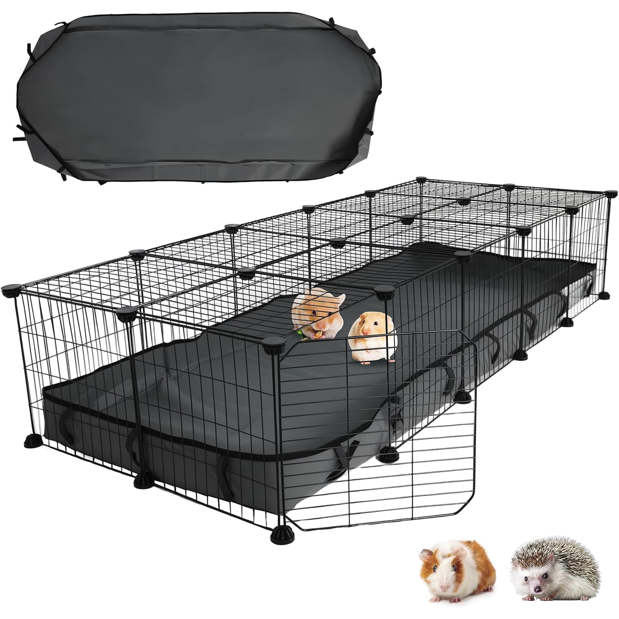 24 Panels Large Guinea Pig Cage with Waterproof Mat – 60" x 24" x 12" C&C Enclosure for Guinea Pigs, Bunnies, Hedgehogs, Quail & Chickens, Portable Metal Fence for Indoor & Outdoor Use
