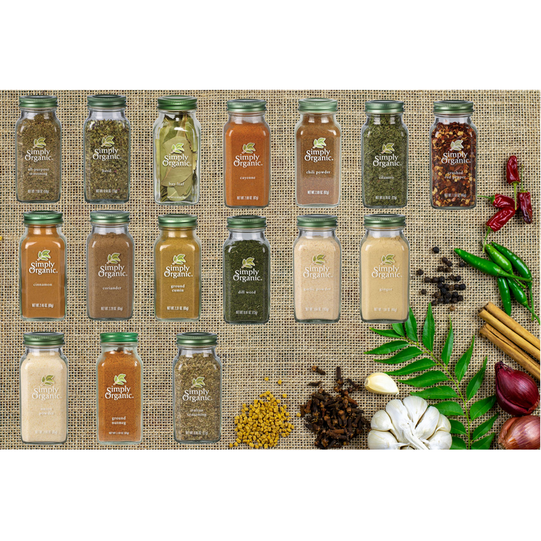 Simply Organic Herbs, Spices & Seasonings Set - Variety of 25 Most Popular  Gourmet Spices and Seasonings - An Essential Spice Kit for all Cooks &  Kitchens - Includes an Original Bee
