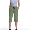 thumbnail image 4 of Capris Cargo Pants Women Work High Waisted Hiking PantsLightweight Dry Cargo With Zipper Pockets Elastic Waist Summer Outdoor Cropped Pants, 4 of 7