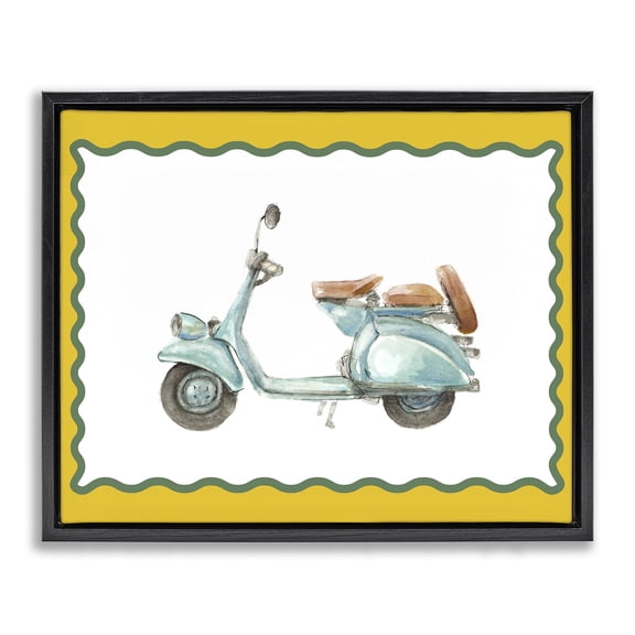 Stupell Industries Eclectic Blue Vespa with Yellow Border Black Floating Frame Canvas Art, 21 x 17, by Lanie Loreth