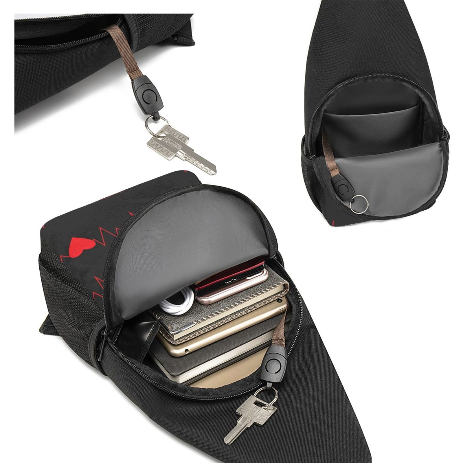 Xecao's Cardiogram and Heart Print Sling Bag: A Versatile Chest, Shoulder, and Crossbody Backpack for Casual Days Out, Perfect for Both Men and Women
