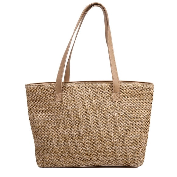 Nvzi Bolso de hombro tejido, bolso de mano tejido y bolso de cosméticos, bolsos de mano tejidos elegantes para playa de verano 15,94 x 5,11 x 10,03 pulgadas - Caqui C