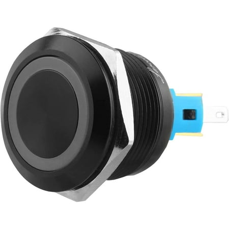 Momentary Push Button Switch - 22mm Mount, 1NO1NC, 12V Green LED Ring, Metal Shell, IP67 Rated