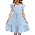 thumbnail image 1 of Tween Girls Dresses Boho Summer Double Layer Ruffle Sleeve Dress Kids Clothing Robe Fille Vêtements Size 11-12T, 1 of 8