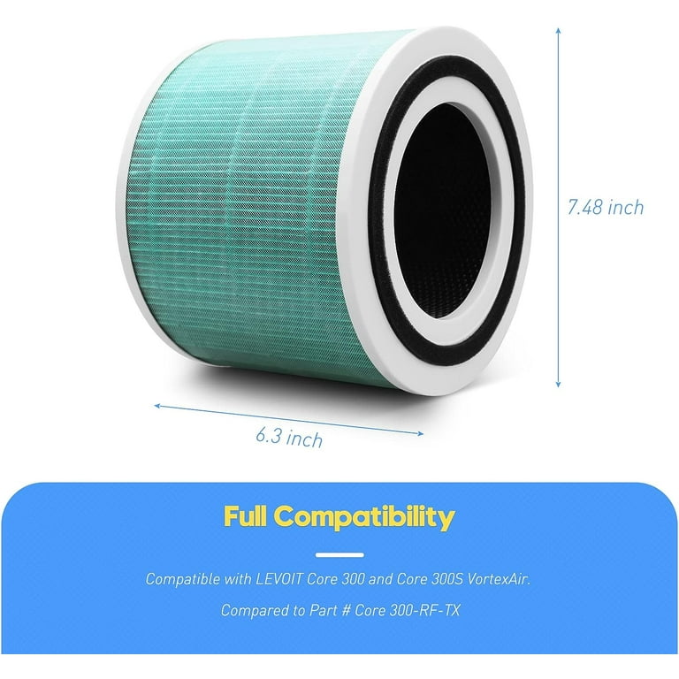 2 Pack Core 300 True HEPA Replacement Filters for LEVOIT Core 300 and Core  300S Vortex Air Air Purifier, 3-in-1 H13 Grade True HEPA Filter  Replacement, Compare to Part No. Core 300-RF (