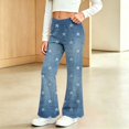 thumbnail image 2 of Glisme Toddler Girls Denim Pants Star Graphic Flared Leg Jeans High Waisted Fall Casual Girls Trousers Size 2-3 Y, 2 of 9