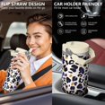 thumbnail image 5 of Leopard Print 30oz Handheld Travel Tumbler with Handle – Double Wall Stainless Steel Insulated Cup, Flip Straw Lid, Leak-Proof & BPA-Free for Hot and Cold Drinks – Durable Coffee & Juice Mug Black, 5 of 6