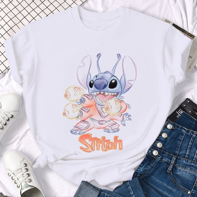 Disney Kawaii Lilo Stitch Funny Cartoon T Shirt Women Stitch Cute Manga T-shirt Y2k Graphic Tshirt Streetwear Top Tees FemaleXL Gao Jinjia LED