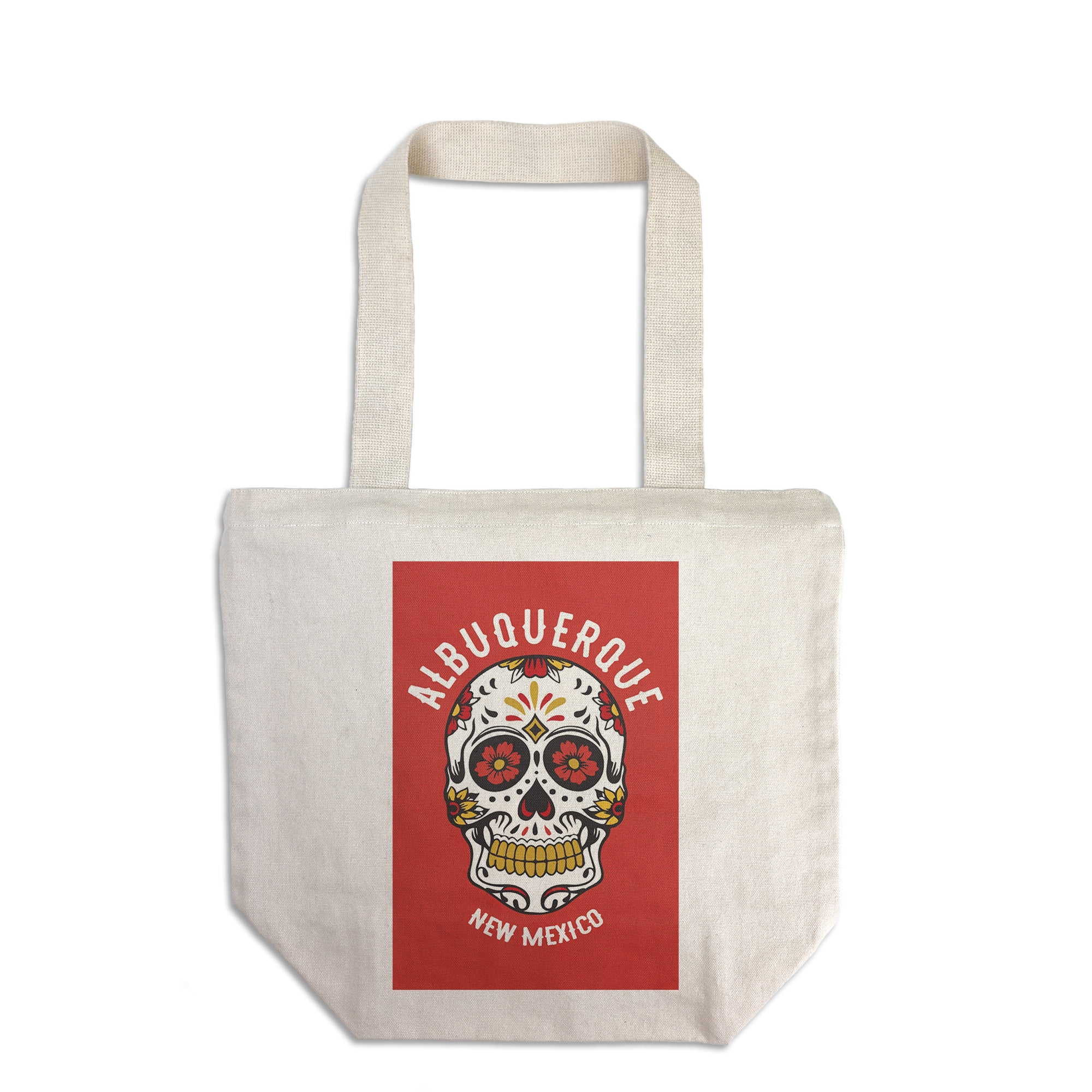 fordel Grundlæggende teori kollidere Albuquerque, New Mexico, Sugar Skull and Flower Pattern, Red and Gold,  Contour (100% Cotton Canvas Reusable Tote Bag) - Walmart.com