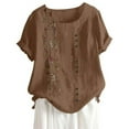 thumbnail image 2 of Brown Womens Blouses Blouse Size Shirt Floral Women Plus Top Sleeves Embroidered Short Plus Size Tops Ladies Tops and Blouses, 2 of 4