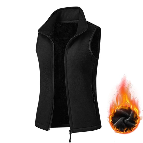 Karymi Tops for Women Trendy Fleece Lined Stand Collar Zip Up Vest, Sleeveless Warm Gilet with Zipper Pockets, Slim Fit Thermal Waistcoat