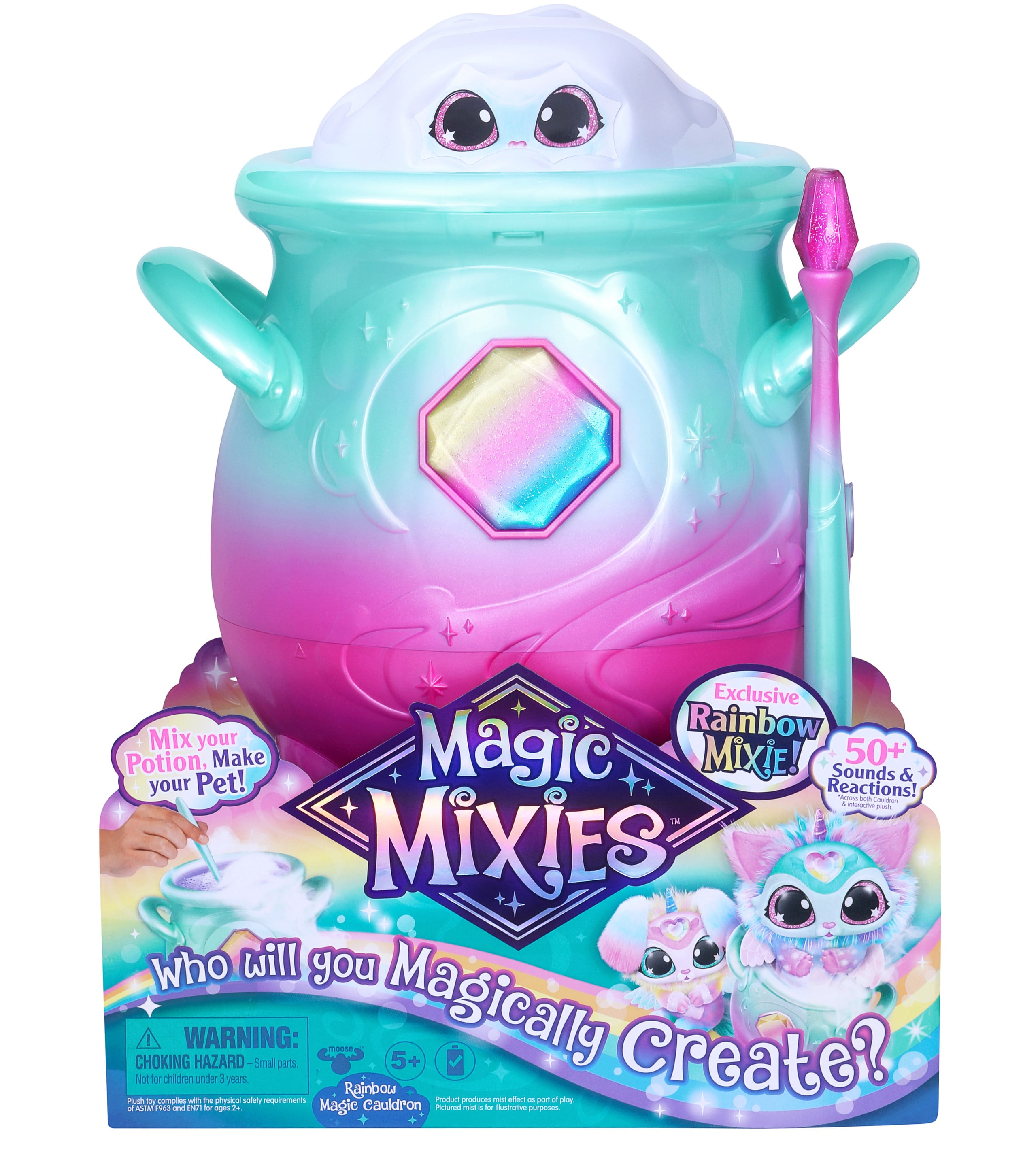 Magic Mixies Magical Misting Cauldron with Interactive 8 inch Blue Plush  Toy and 50+ Sounds and Reactions, Multicolor