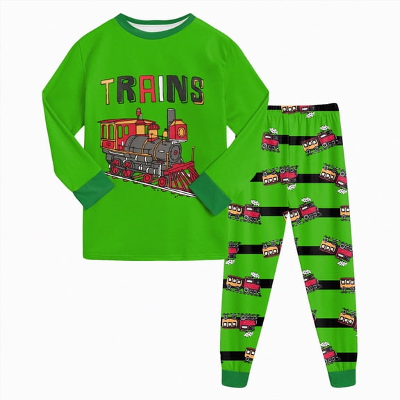 TOWED22 Toddler Boys Fall Winter Outfits 2Pcs Long Sleeve Printed Round Neck Pullover Top Elastic Waist Joggers Soft Clothes(Green,7-8 Y)