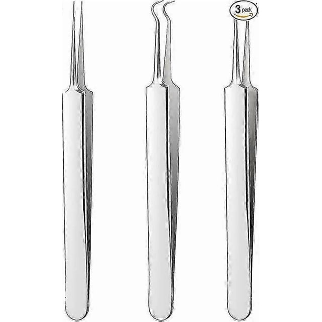 Blackhead Remover Kit - Blackhead Tweezers Removal Tool 3 pcs Comedone Pimple Extractor Tool, Acne Blemish Kit for Blackhead, pimple Tool, Curved Bla